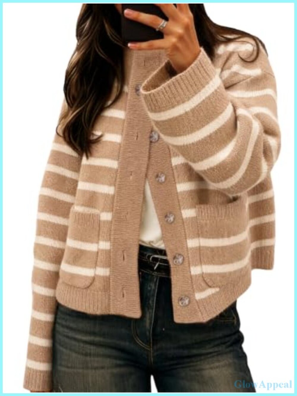 Women's Striped Cardigan Button Down Long Sleeve Knit Sweater